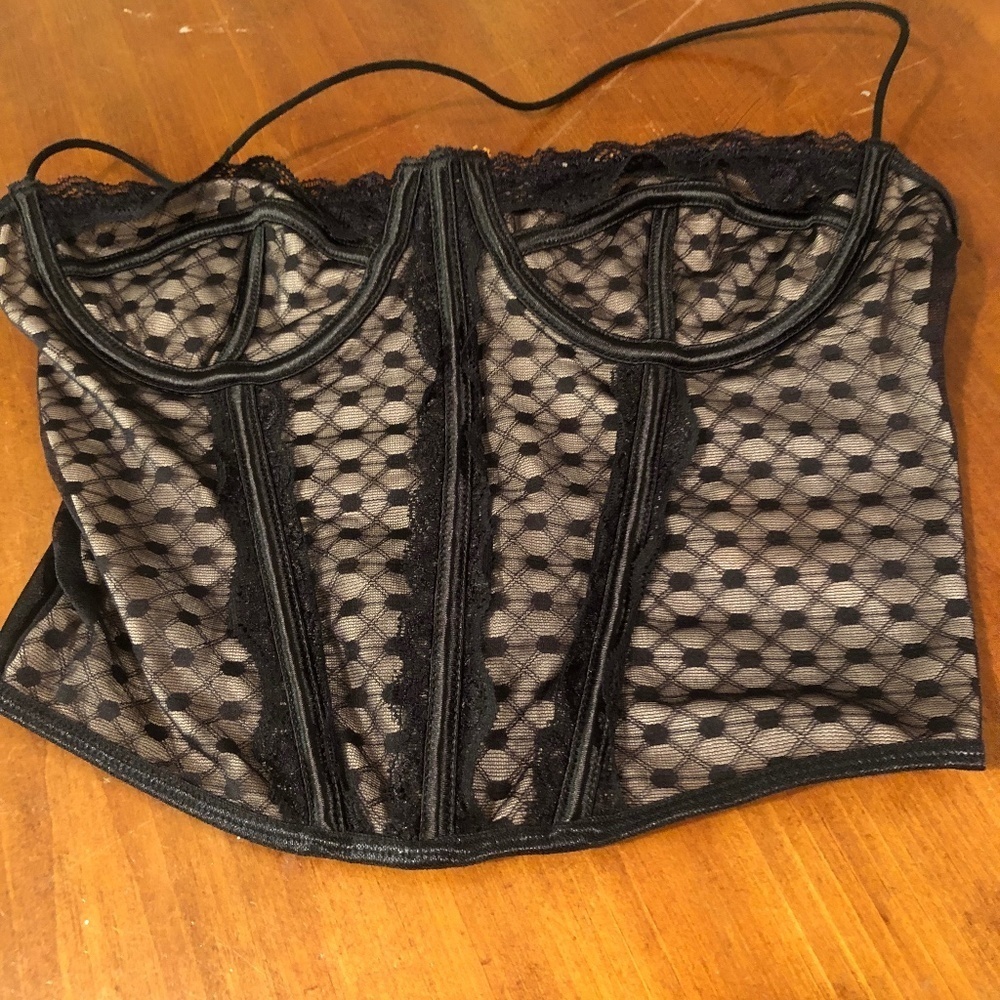 Shein small bustier- lined- hooks and eyes, spaghetti straps, new / worn once
